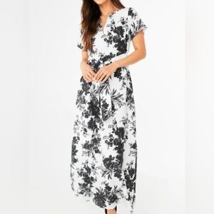 Elegant Floral Black and White Maxi Dress
